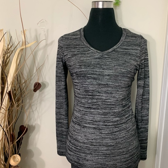 83B8 Minimalist Black Gray 46% Rayon -3% Spandex Midi Fitted Dress - Picture 11 of 16